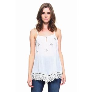 Lace Trim Tank Top Sleeveless Spaghetti Strap